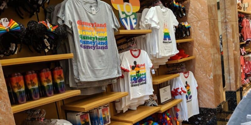 Rainbow Disney Pride merchandise at Disneyland Resort.