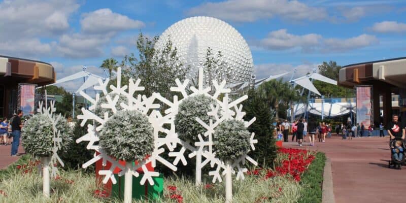 Snowflake topiaries during the EPCOT International Festival of the Holidays