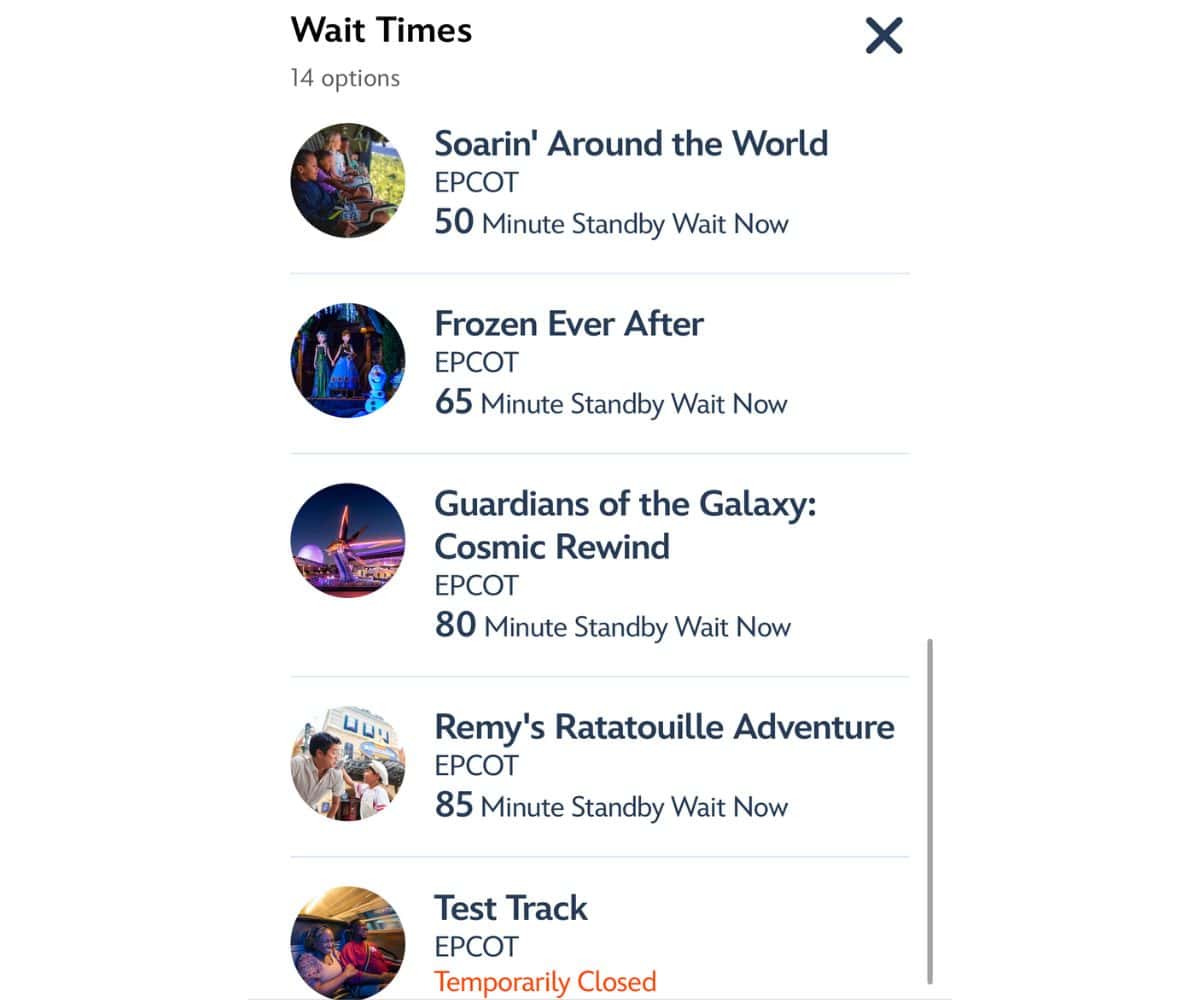 Wait times at EPCOT on the opening day of the International Festival of the Holidays