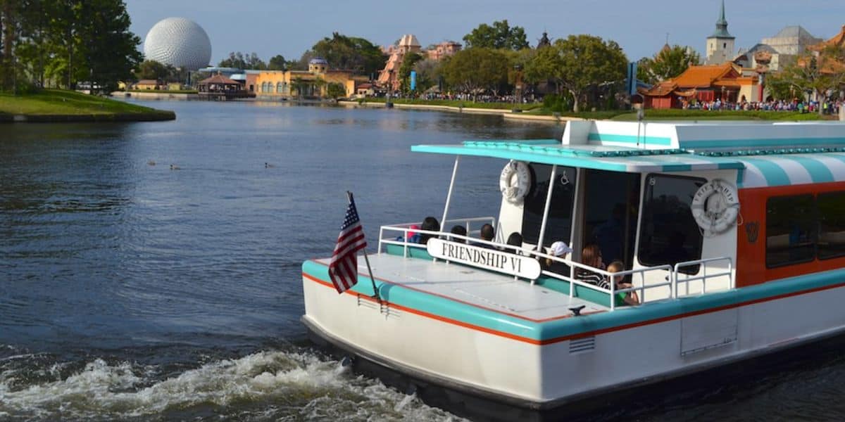 A friendship boat in EPCOT at Walt Disney World Resort.