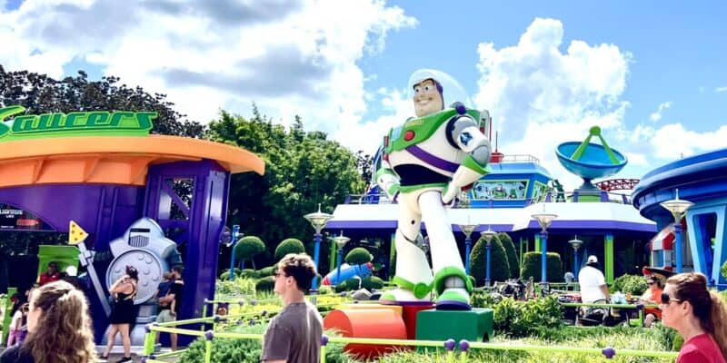 Buzz Lightyear statue in Toy Story Land at Disney World's Hollywood Studios park