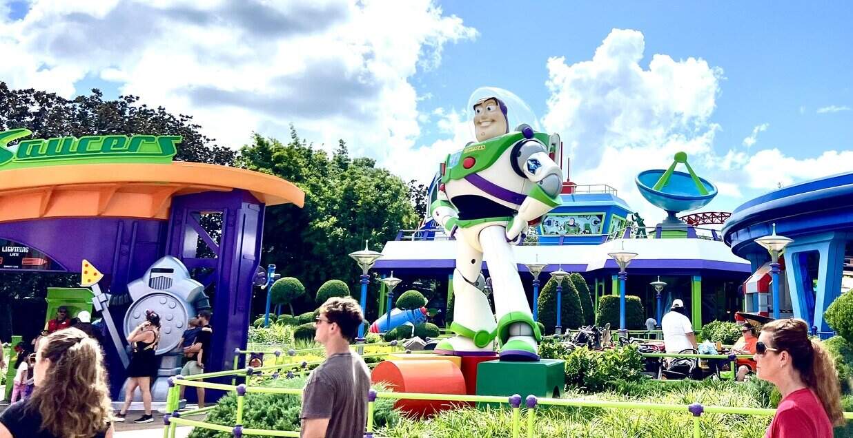Buzz Lightyear statue in Toy Story Land at Disney World's Hollywood Studios park