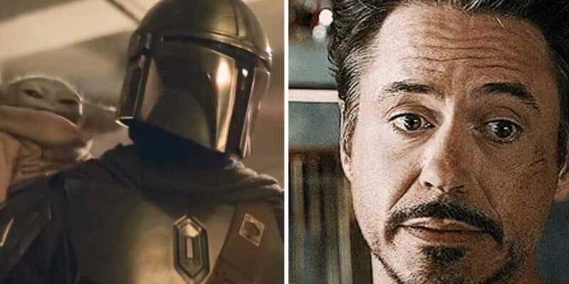 The Mandalorian and Grogu side-by-side with a skeptical guest, highlighting buzz for Disney hits like Avengers: Doomsday.