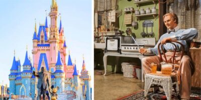 Left: Iconic Cinderella Castle at Magic Kingdom. Right: Walt Disney's Carousel of Progress in Magic Kingdom