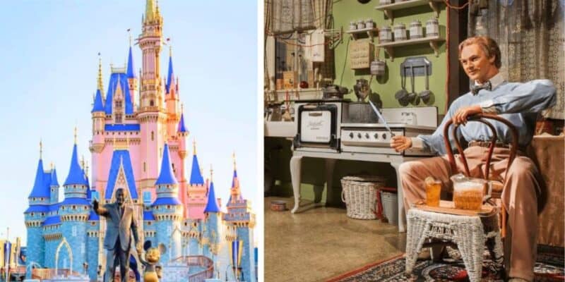 Left: Iconic Cinderella Castle at Magic Kingdom. Right: Walt Disney's Carousel of Progress in Magic Kingdom