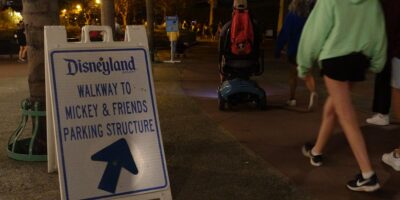 Sign directing Disneyland Resort guests to the Mickey & Friends parking structure.
