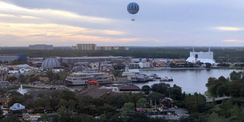 An aerial view of Disney Springs.
