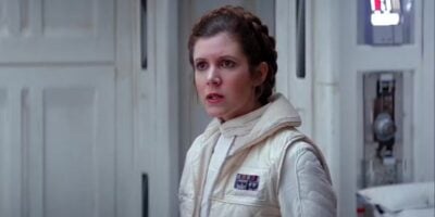 Princess Leia in a white outfit on Hoth during 'The Empire Strikes Back'