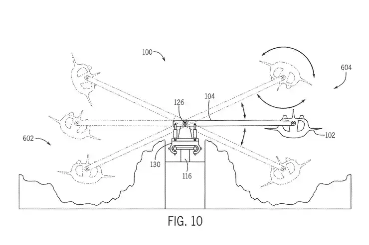 Illustration of a helicopter ride landing at a theme park pad, with colorful arrows showing different exciting approach paths.