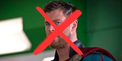 Chris Hemsworth as Thor with a red "X" overlay