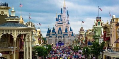 A look at crowds headed to Cinderella Castle from Main Street, USA at Magic Kingdom Park