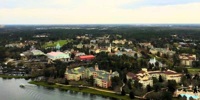 Aerial overview of the Disney Springs resort area