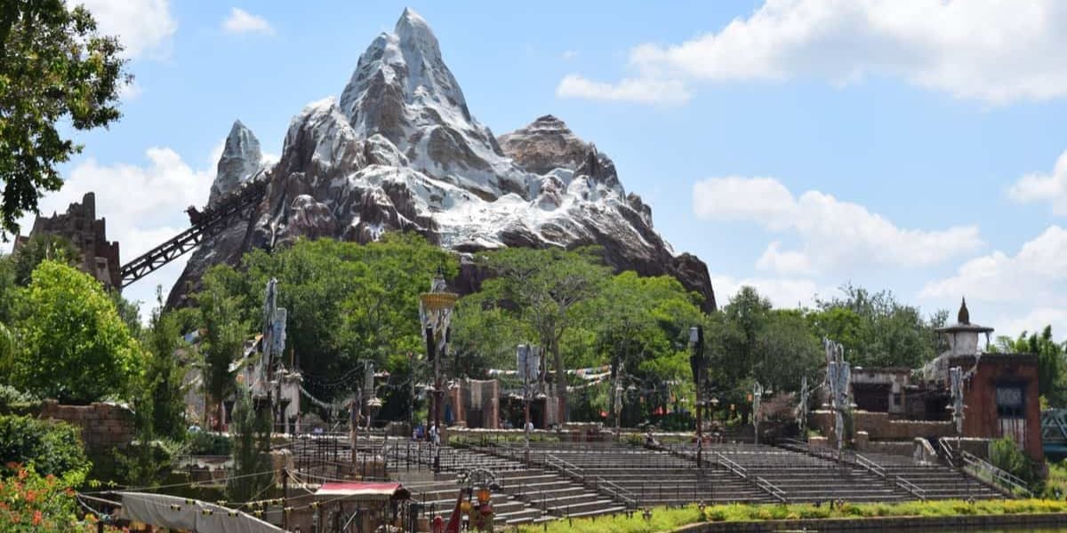 Expedition Everest as seen from across the water in Asia at Disney's Animal Kingdom Theme Park