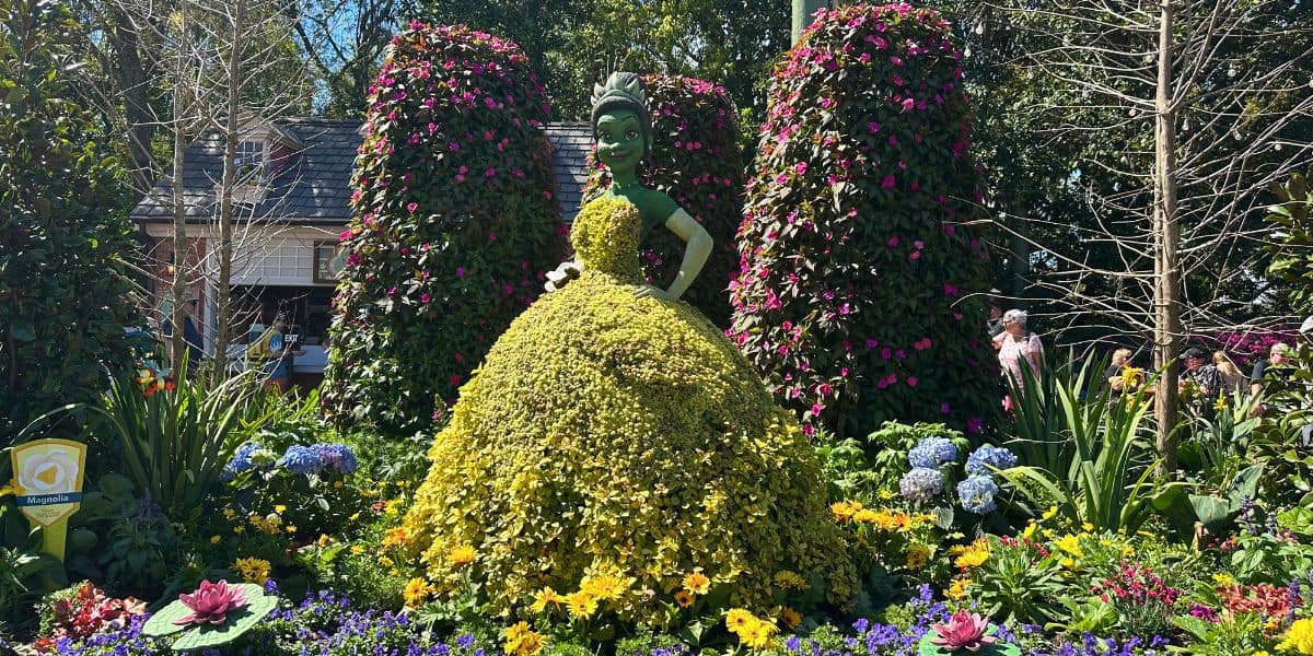 A Princess Tiana topiary during the EPCOT International Flower & Garen Festival