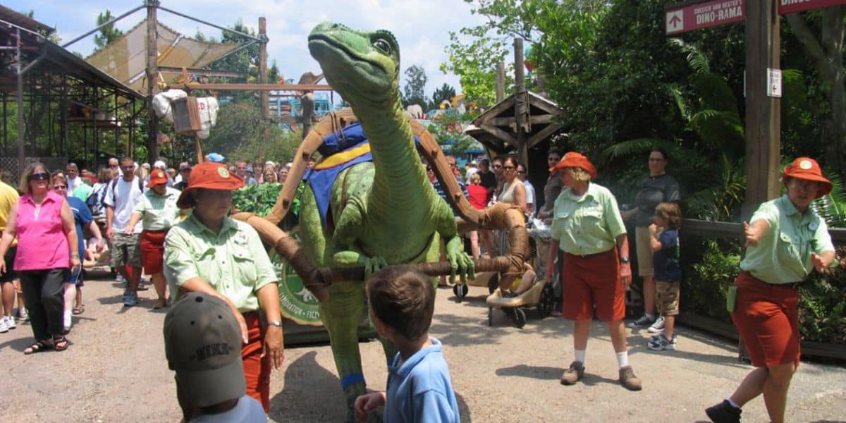 Lucky the dinosaur, a walkaround animatronic that once roamed Disney's AnimaL Kingdom.
