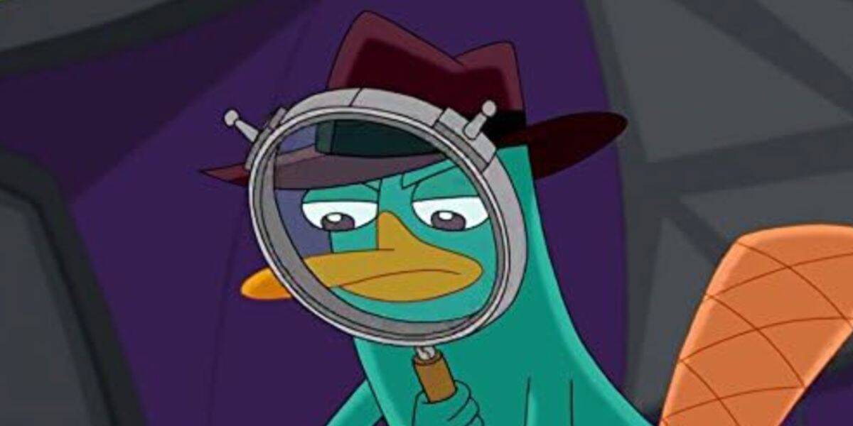 Perry the Platypus uses a magnifying glass in Phineas and Ferb tv show