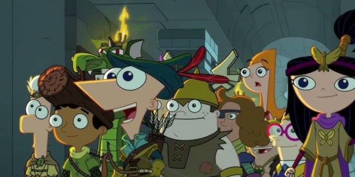 Phineas and Ferb with their friends, all dressed in old fashioned clothes in season 5