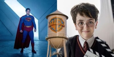Superman (left), Harry Potter (right), Warner Bros. water tower in the middle