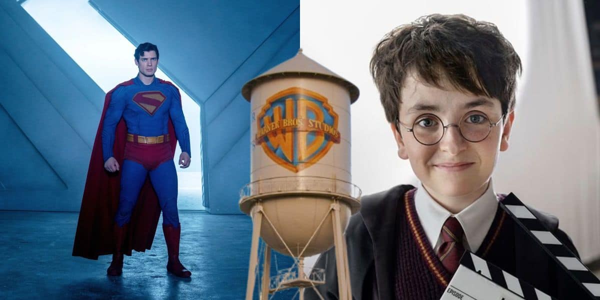 Superman (left), Harry Potter (right), Warner Bros. water tower in the middle