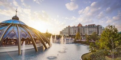 A wide view of Celestial Park and carousel in Universal's Epic Universe theme park, where a guest has filed a formal complaint in the form of a lawsuit against the theme park giant.
