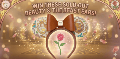 Exclusive, sold-out Dooney & Bourke Beauty and the Beast ears with sparkling rose!