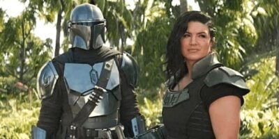 Pedro Pascal as Din Djarin (left) and Gina Carano as Cara Dune (right) in 'The Mandalorian'