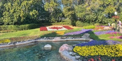 The gardens in the Canada world showcase pavilion at epcot