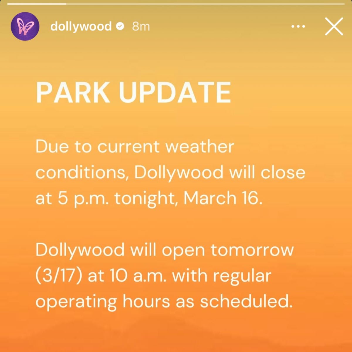 Dollywood announces early closure on March 16
