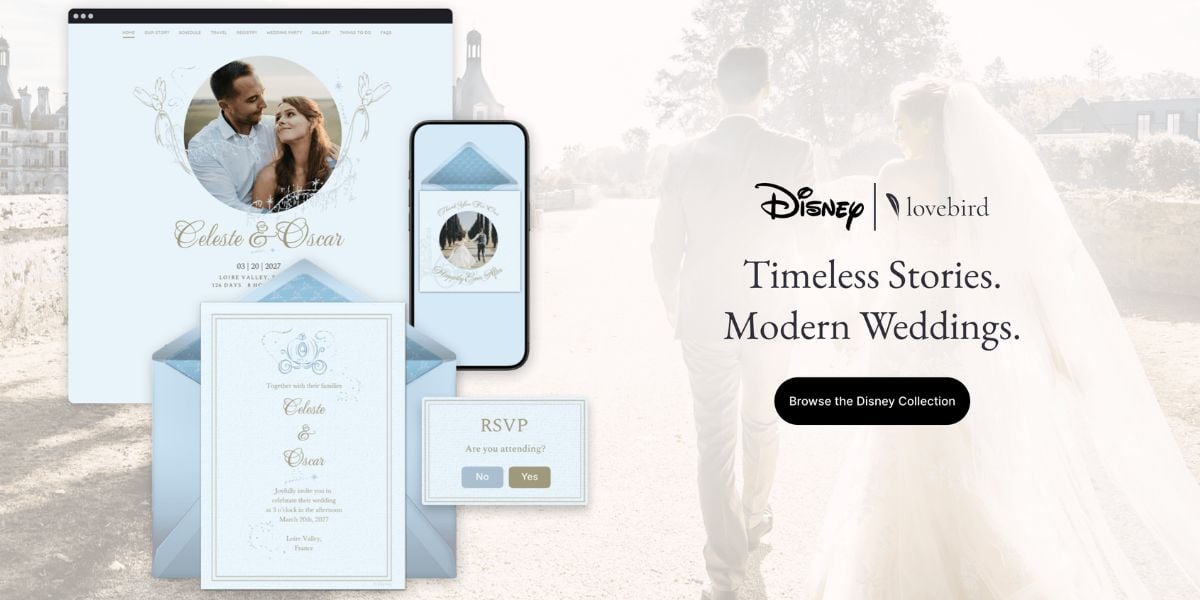 lovebird and disney collab for wedding cards