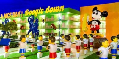 Foosball and huge Mickey Mouse statue at Disney's Pop Century Resort in Florida