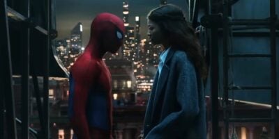 Spider-Man (Tom Holland) and MJ (Zendaya) on rooftop in 'Spider-Man: Brand New Day'