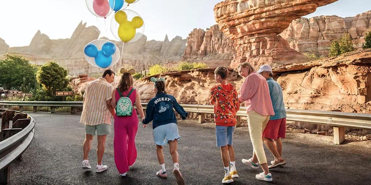 Guests walking through Cars Land at California Adventure