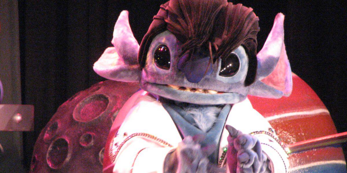 Disney's Stitch mascot in an Elvis costume 