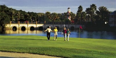 Guests on Lake Buena Vista golf course at Disney World