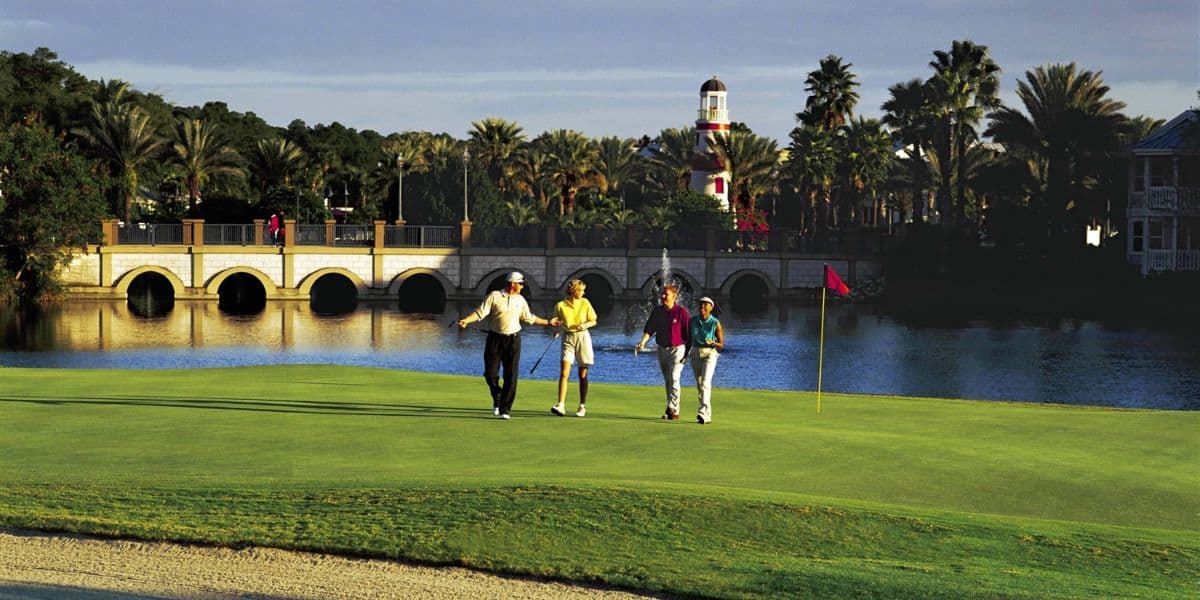 Guests on Lake Buena Vista golf course at Disney World