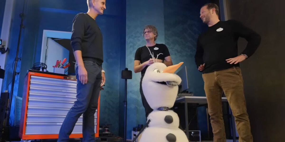 Olaf prototype with Disney Imagineers