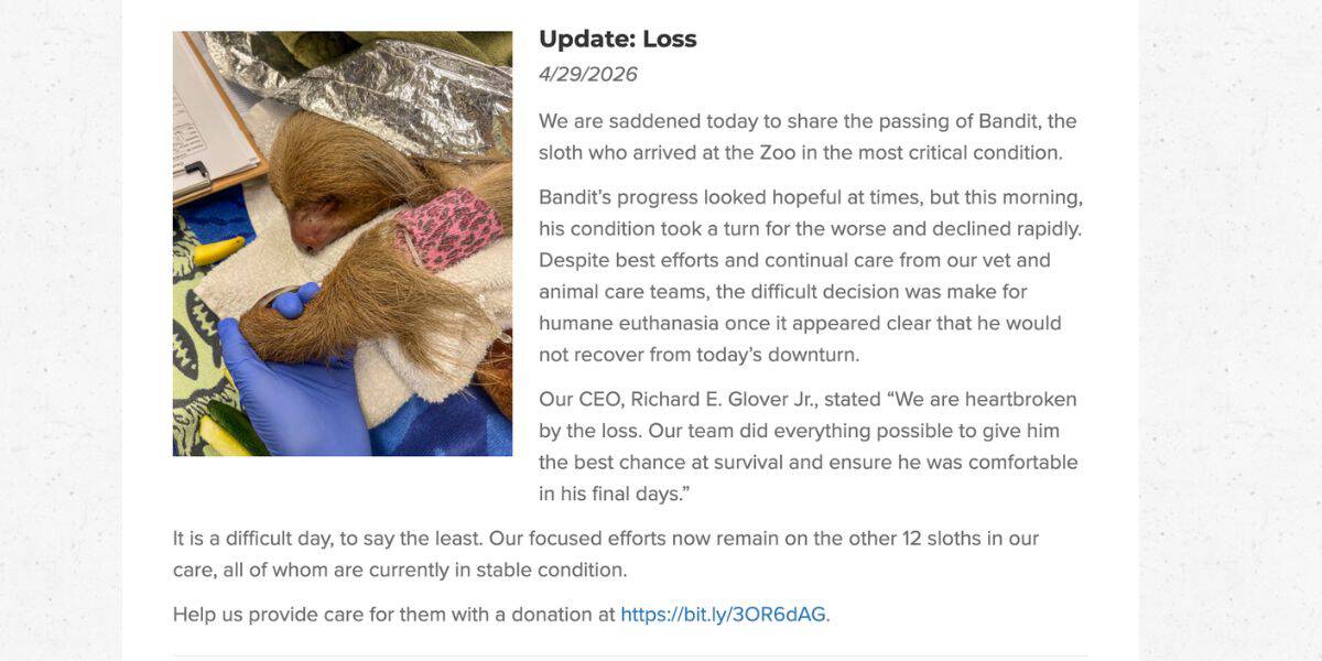 sloth loss at central florida zoo