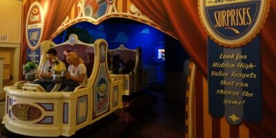 Toy Story Midway Mania at Disney California Adventure Park at night