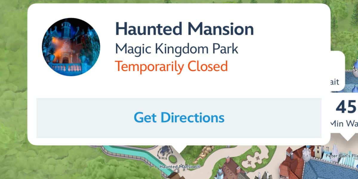Haunted Mansion temporarily closed on My Disney Experience app on May 3