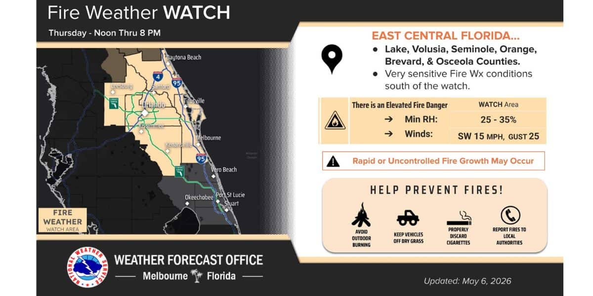 Fire weather watch issued for several Florida counties, some encompassing Walt Disney World Resort