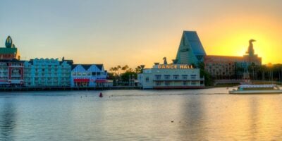 Disney's Boardwalk Inn with the Swan and Dolphin in the background