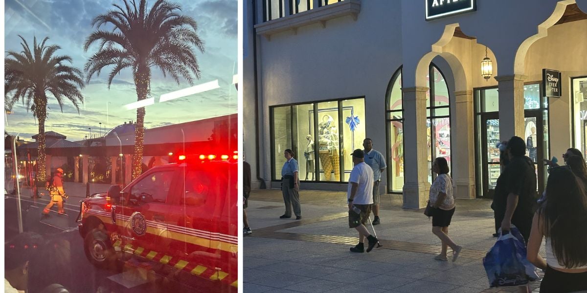 A split-image of firefighter responses at Disney Springs