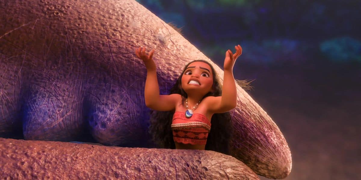 Moana being held by Tamatoa