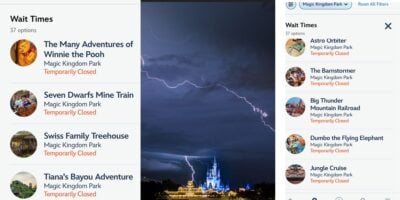 A photo of rides shut down at Magic Kingdom and storm approaching