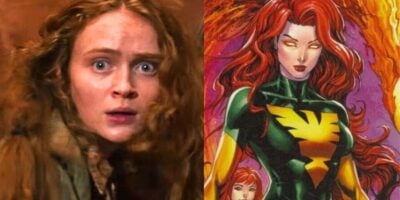 Split image: L - Sadie Sink in 'Stranger Things' Season 5, R - Jean Grey from Marvel Comics