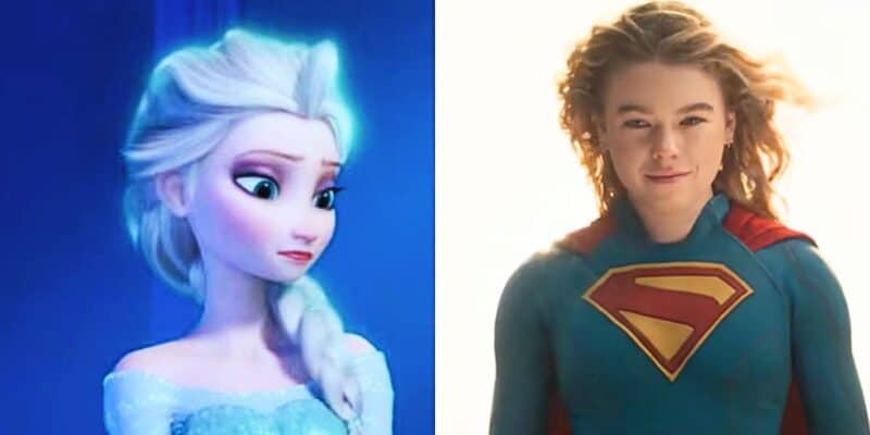 Split image: L - Elsa in 'Frozen' R - Milly Alcock in 'Supergirl'