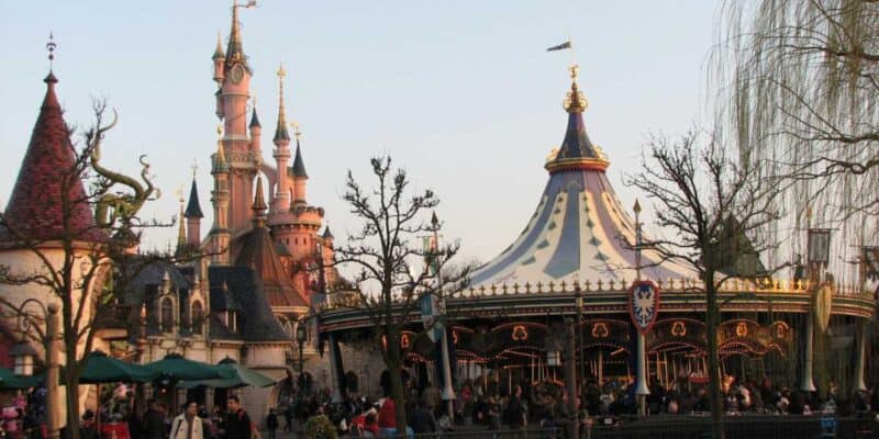Sleeping Beauty Castle and other attractions at Disneyland Paris