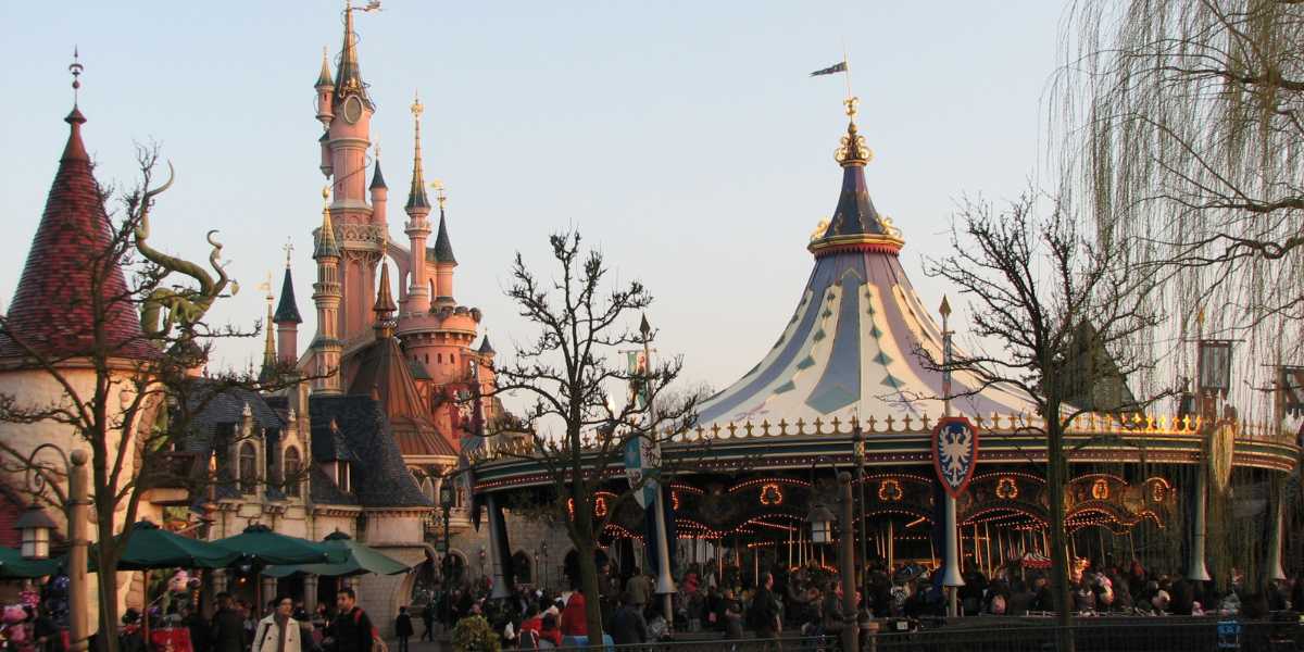 Sleeping Beauty Castle and other attractions at Disneyland Paris