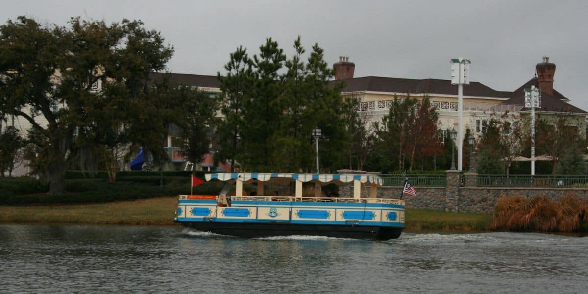 A boat in front of Disney's Old Key West Resort