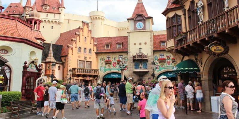 Guests visiting the Germany pavilion at the EPCOT theme park in Disney World